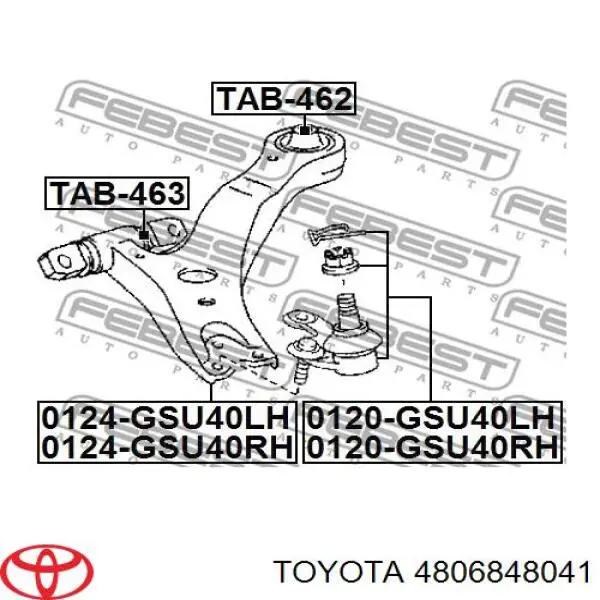 4806848041 Toyota braço oscilante inferior direito de suspensão dianteira