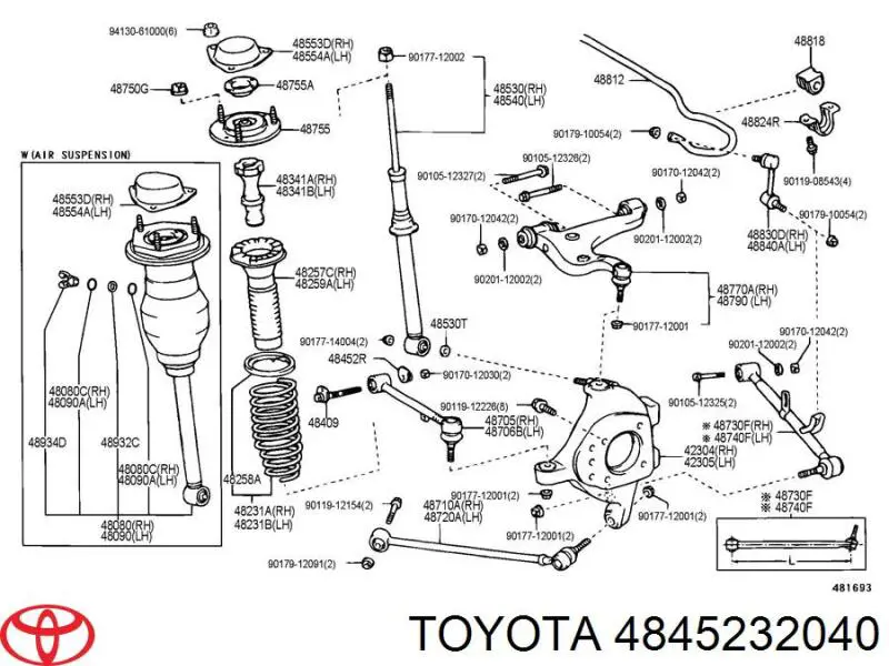 4845232040 Toyota Parafuso de fixação de braço oscilante de inclinação traseiro, interno