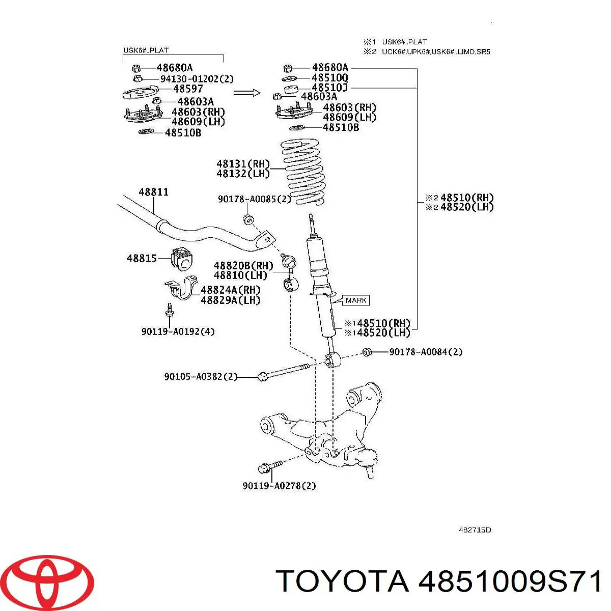 4851009S71 Toyota амортизатор передний