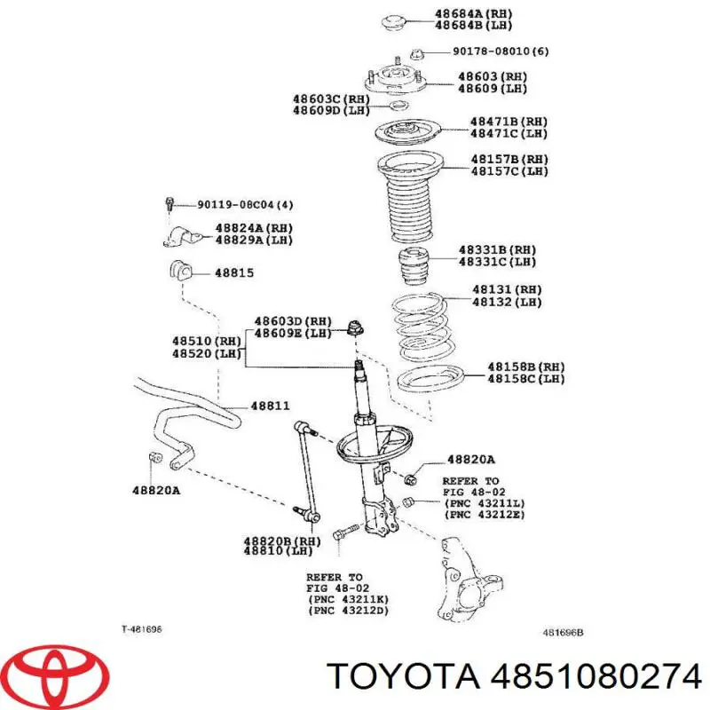 4851080274 Toyota amortecedor dianteiro direito