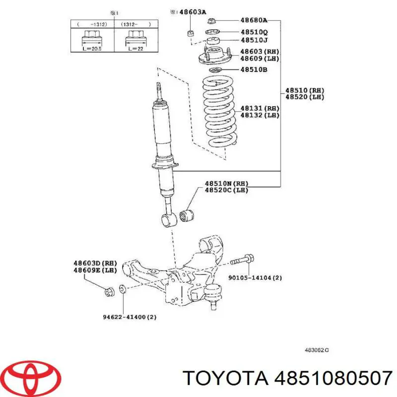 4851080507 Toyota amortecedor dianteiro