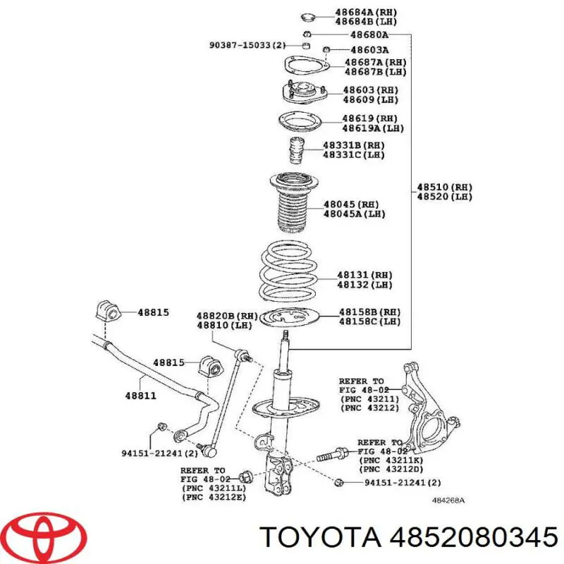 4852080345 Toyota amortecedor dianteiro esquerdo