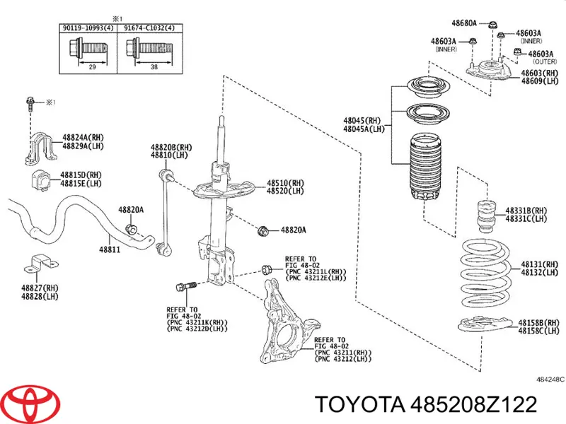 Стойка передняя левая Toyota 4852080462