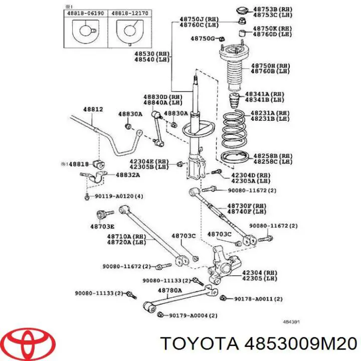 4853009M20 Toyota amortecedor traseiro direito