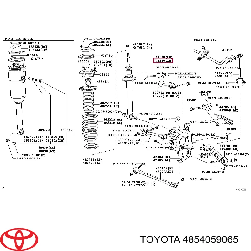 Амортизатор задний левый 4854059065 Toyota