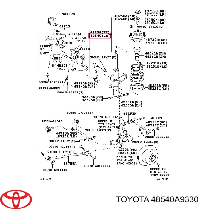 4854049475 Toyota amortecedor traseiro esquerdo