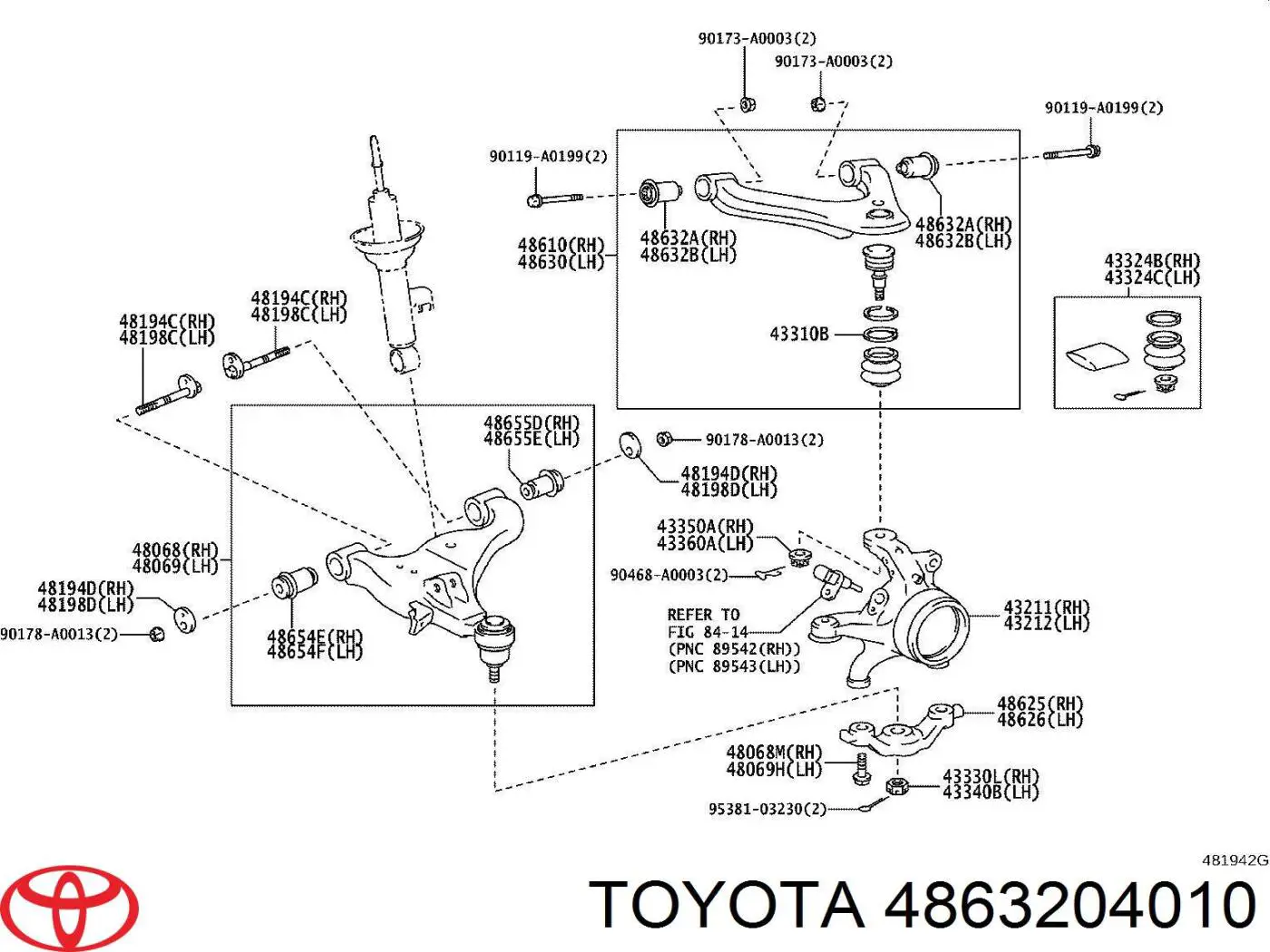 Сайлентблок переднего верхнего рычага 4863204010 Toyota