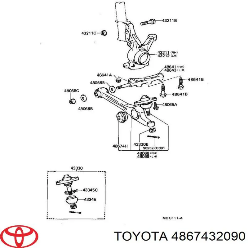 4867432090 Toyota сайлентблок переднего нижнего рычага