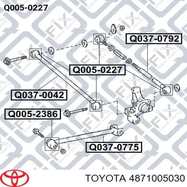 4871005030 Toyota braço oscilante inferior direito de suspensão traseira