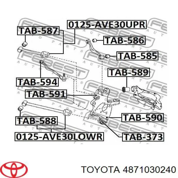 4871030240 Toyota braço oscilante (tração longitudinal inferior esquerdo/direito de suspensão traseira)