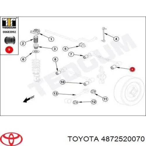 Сайлентблок тяги поперечной (задней подвески) 4872520070 Toyota