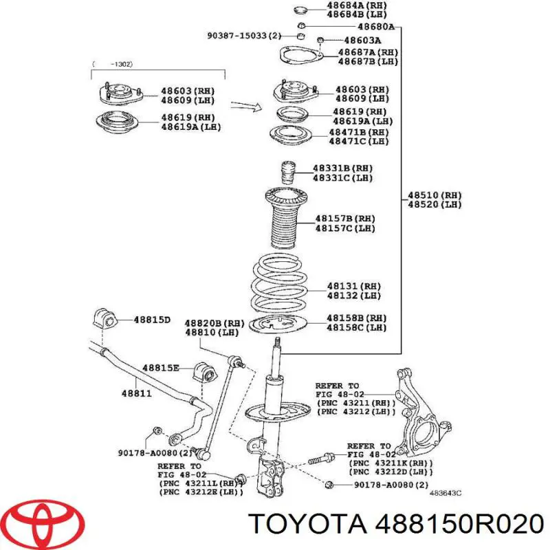 Втулка стабилизатора переднего правая 488150R020 Toyota