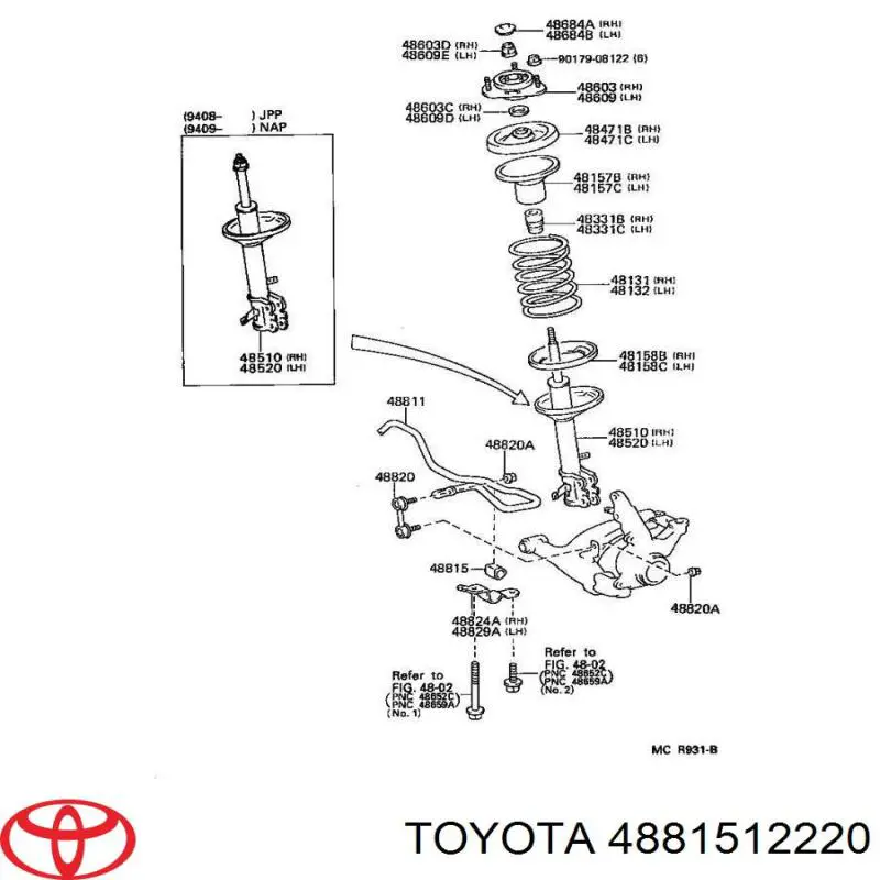 4881512220 Toyota втулка стабилизатора переднего