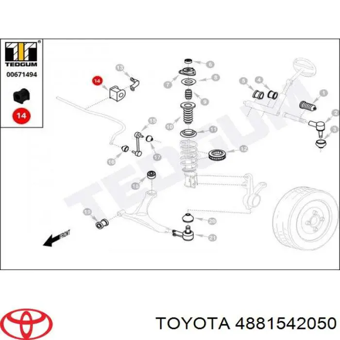 4881542050 Toyota Разрезная втулка стабилизатора