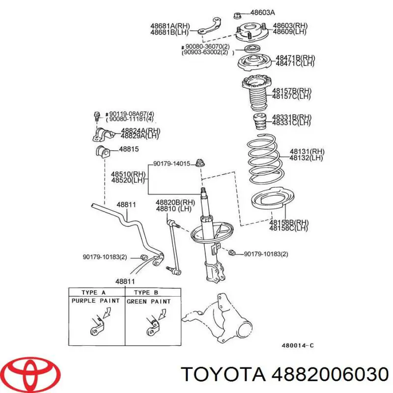 Стойка стабилизатора переднего правая Toyota 4882006030