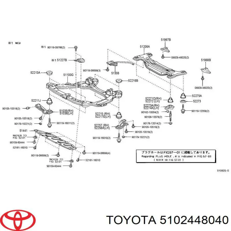 5102448040 Toyota consola de viga dianteira