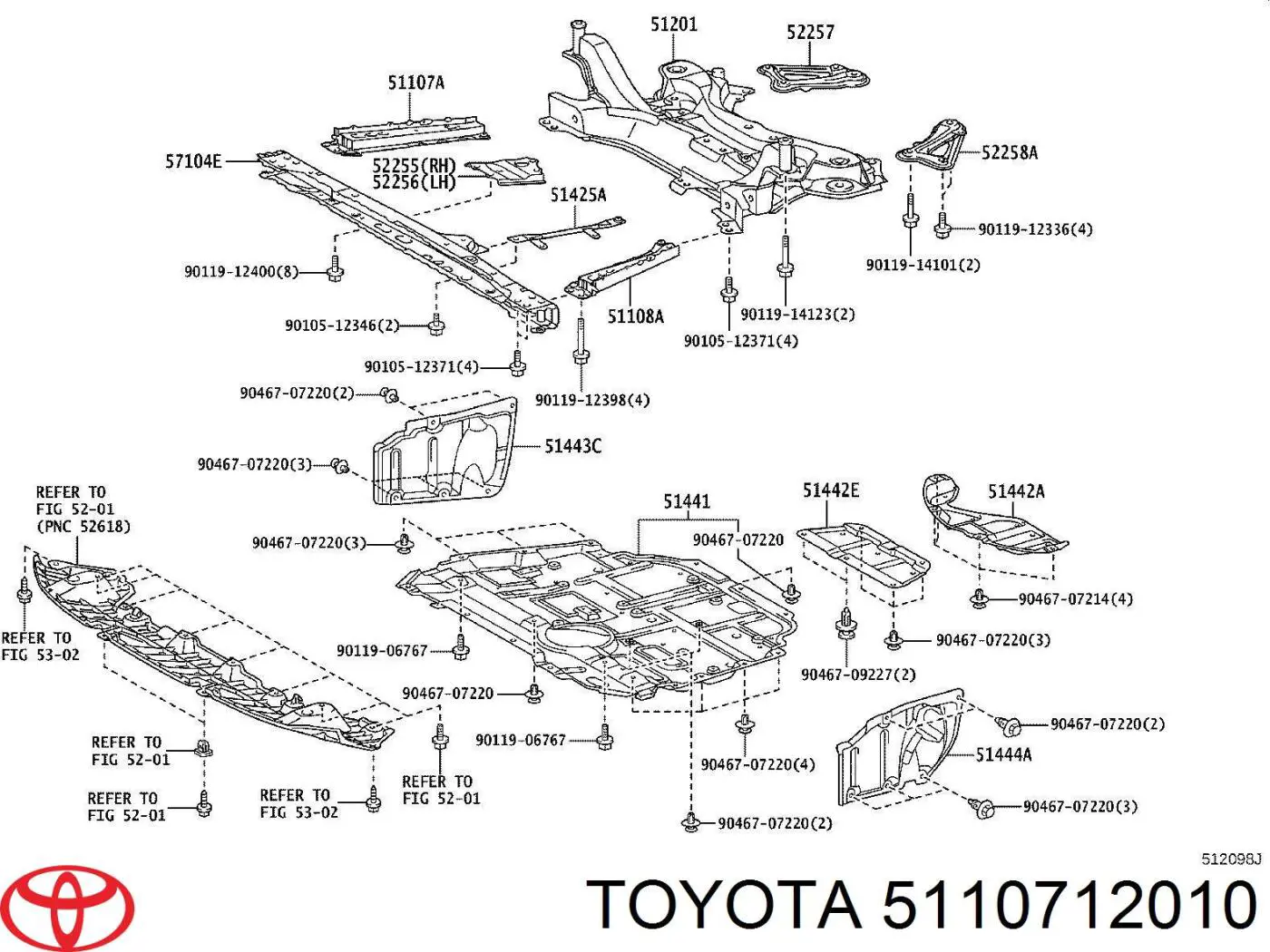 5110712010 Toyota consola de reforçador do pára-choque dianteiro