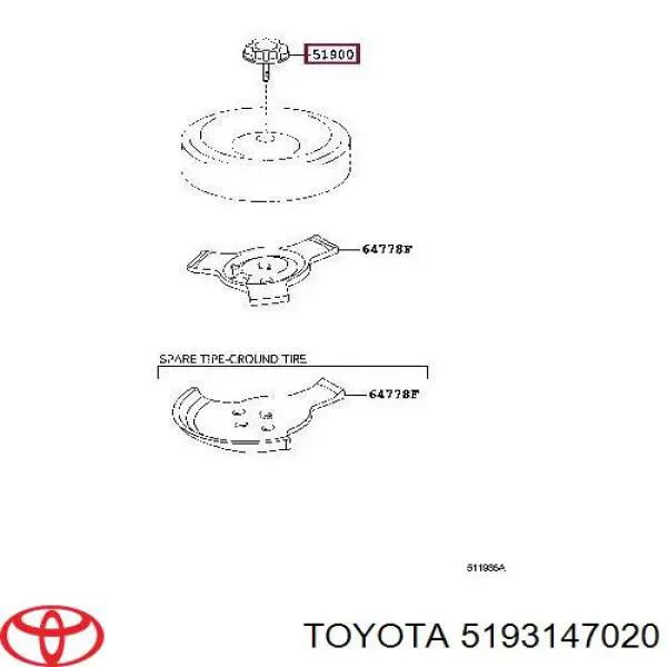 Болт креплення запасного колеса 5193147020 Toyota