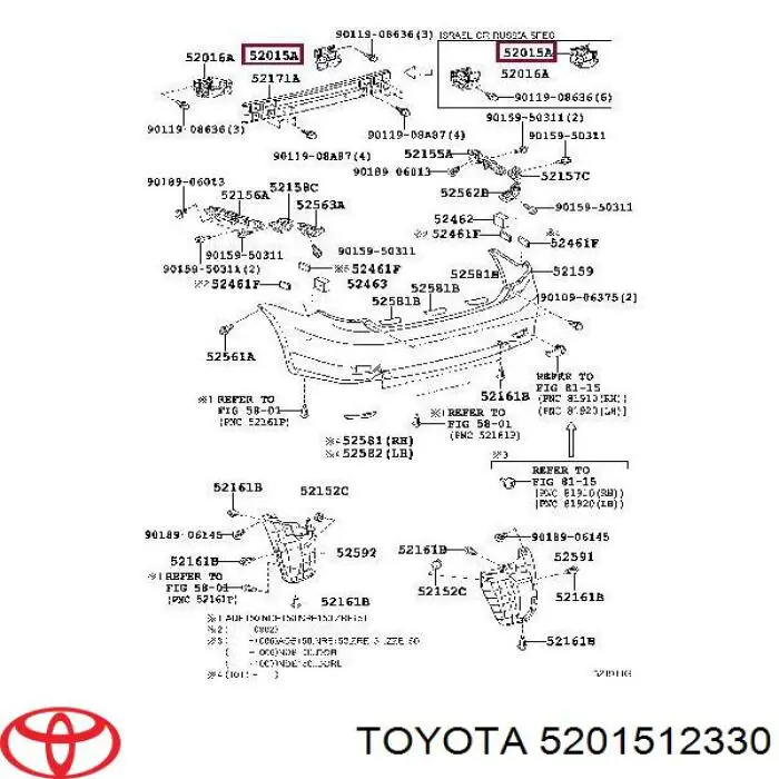 5201512330 Toyota consola de reforçador do pára-choque traseiro