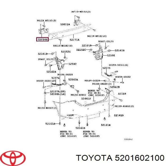 5201602100 Toyota consola de reforçador do pára-choque traseiro