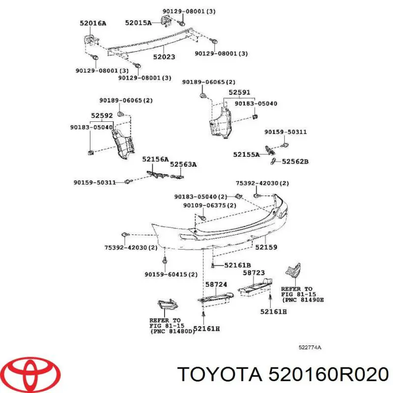 Consola de reforçador do pára-choque traseiro para Toyota RAV4 (A4)