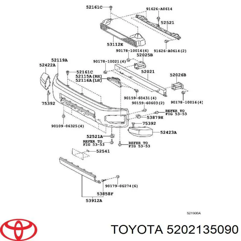 5202135090 Toyota reforçador do pára-choque dianteiro