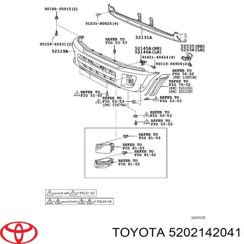 Усилитель переднего бампера 5202142041 Toyota