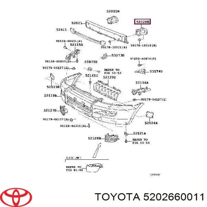 5202660011 Toyota Кронштейн усилителя переднего бампера