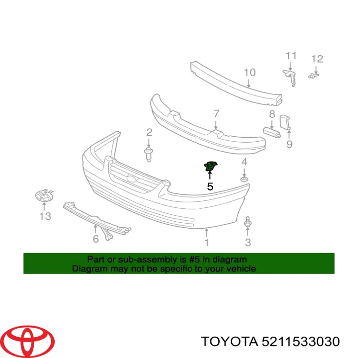 Кронштейн бампера переднего левый 5211533030 Toyota