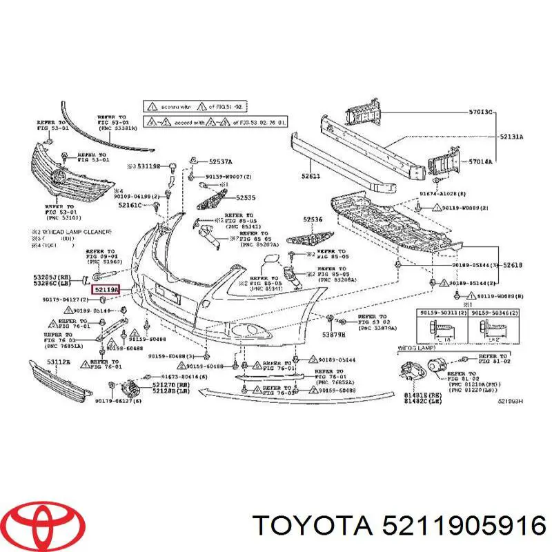 5211905916 Toyota передний бампер