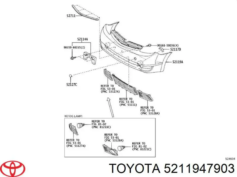 Передний бампер 5211947903 Toyota