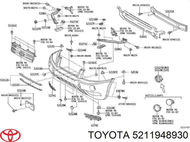 5211948930 Toyota передний бампер