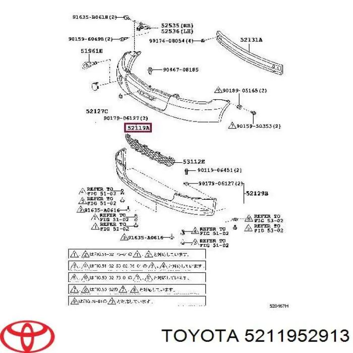 5211952913 Toyota pára-choque dianteiro