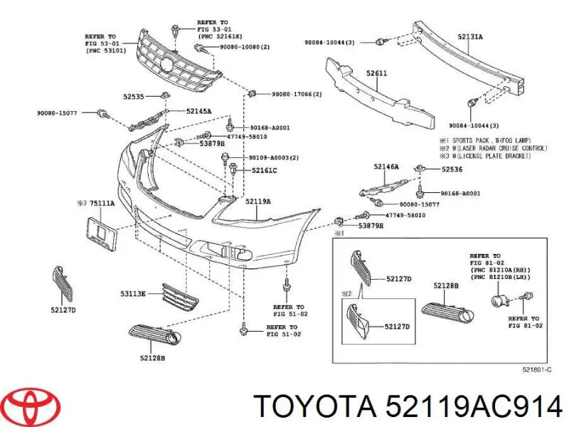 52119AC914 Toyota передний бампер