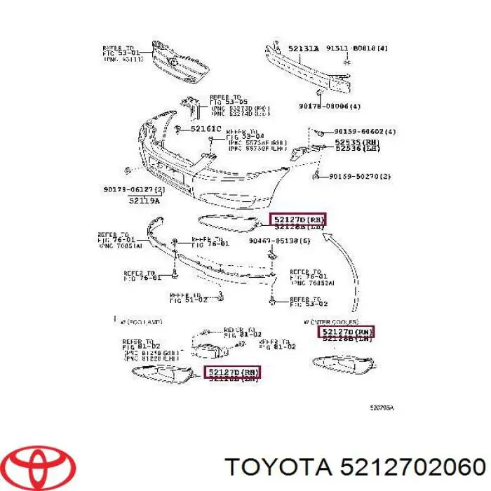 Заглушка, решетка противотуманных фар бампера переднего, правая Toyota 5212702060 цена, от 10.50 USD