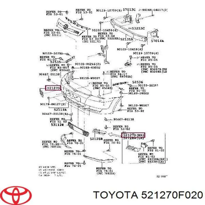 Заглушка (решетка) противотуманных фар бампера переднего правая 521270F020 Toyota