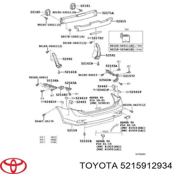 5215912934 Toyota бампер задний