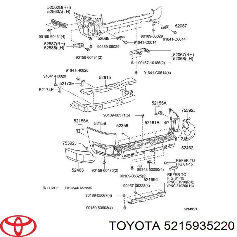 Задний бампер 5215935220 Toyota