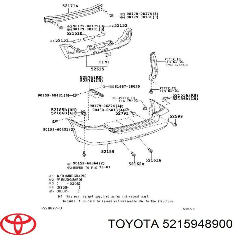 Задний бампер 5215948900 Toyota