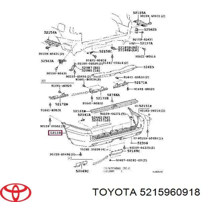 Задний бампер 5215960918 Toyota