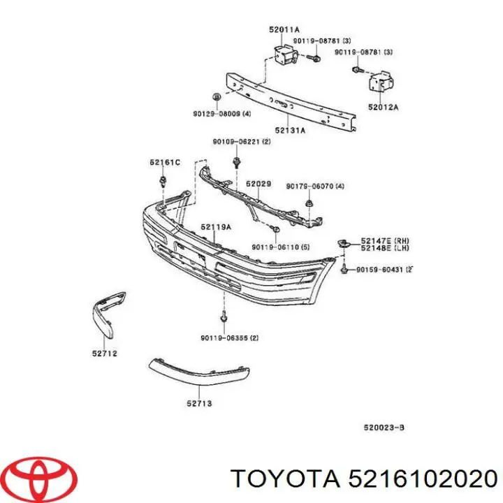Пистон (клип) крепления бампера переднего Toyota 5216102020