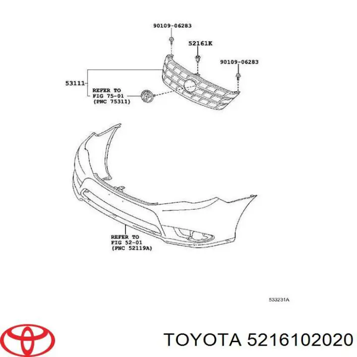 Клип крепления бампера, переднего Toyota 5216102020