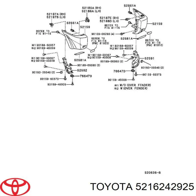 5216242925 Toyota накладка бампера переднего левая