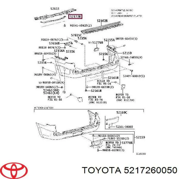 5217260050 Toyota consola esquerda do pára-choque traseiro