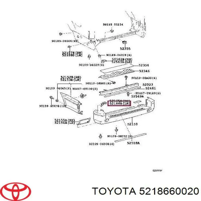 5218660020 Toyota Левое крепление заднего бампера