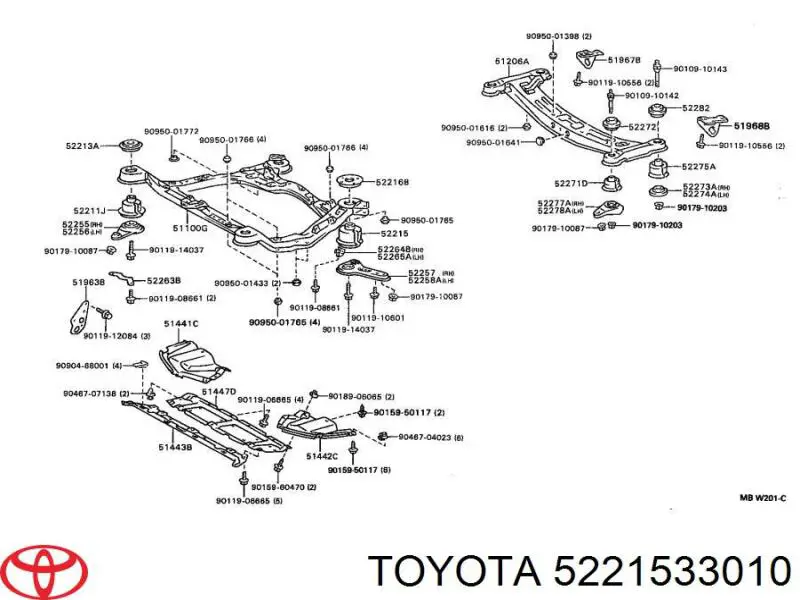 5221533010 Toyota сайлентблок (подушка передней балки (подрамника))