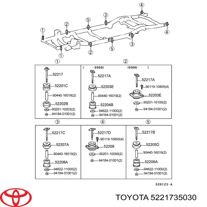 Болт подушки рамы кузова 5221735030 Toyota