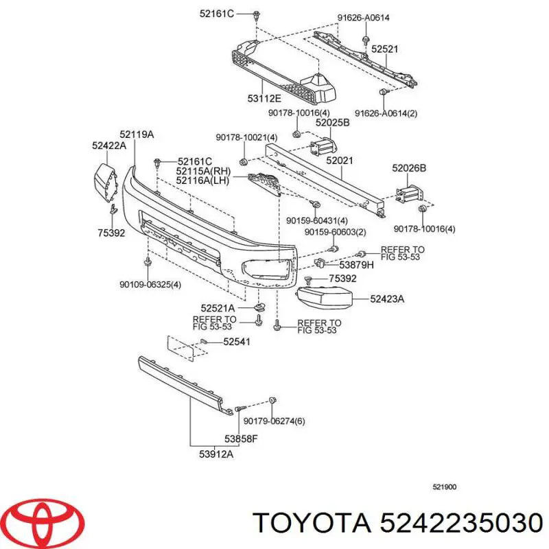 5242235030 Toyota накладка бампера переднего правая