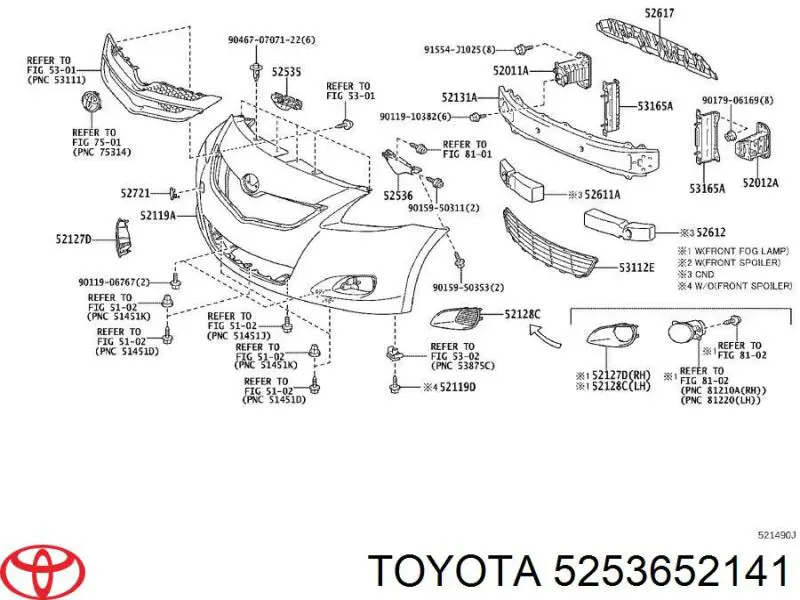 5253652141 Toyota кронштейн бампера переднего левый