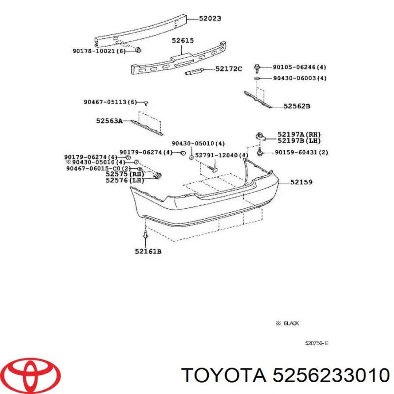 5256233010 Toyota кронштейн бампера заднего правый